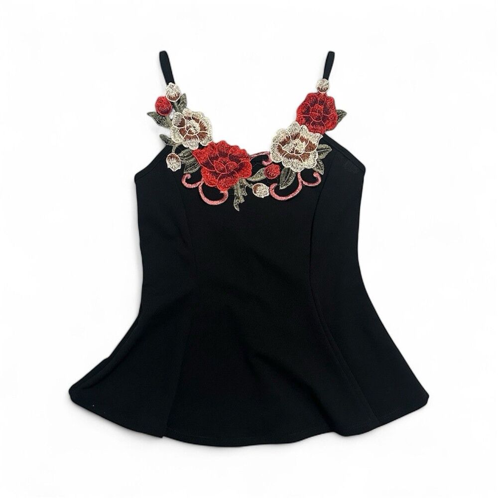 Women's Embroidered Flower Top Size S Sleeveless Fitted Fairycore Y2K Vintage